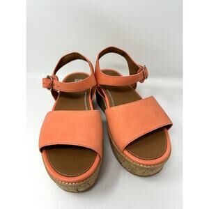 FitFlop Eloise Suede Wedge Sandals Coral Size US 10 Cork Wrap Back Strap Comfort